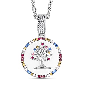Multi Color Austrian Crystal and Resin Tree of Life Necklace 20-22 Inches in Silvertone