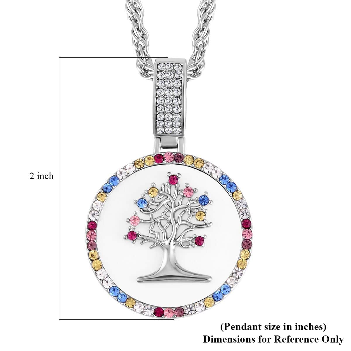 Multi Color Austrian Crystal and Resin Tree of Life Necklace 20-22 Inches in Silvertone image number 4