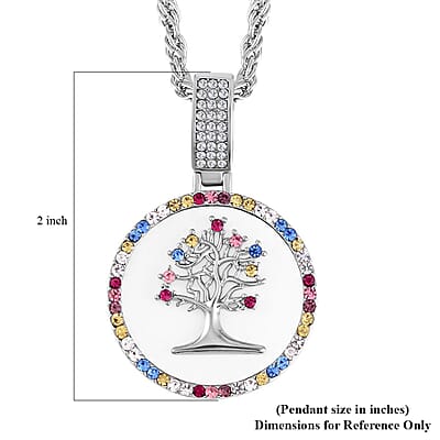 Multi Color Austrian Crystal and Resin Tree of Life Necklace 20-22 Inches in Silvertone