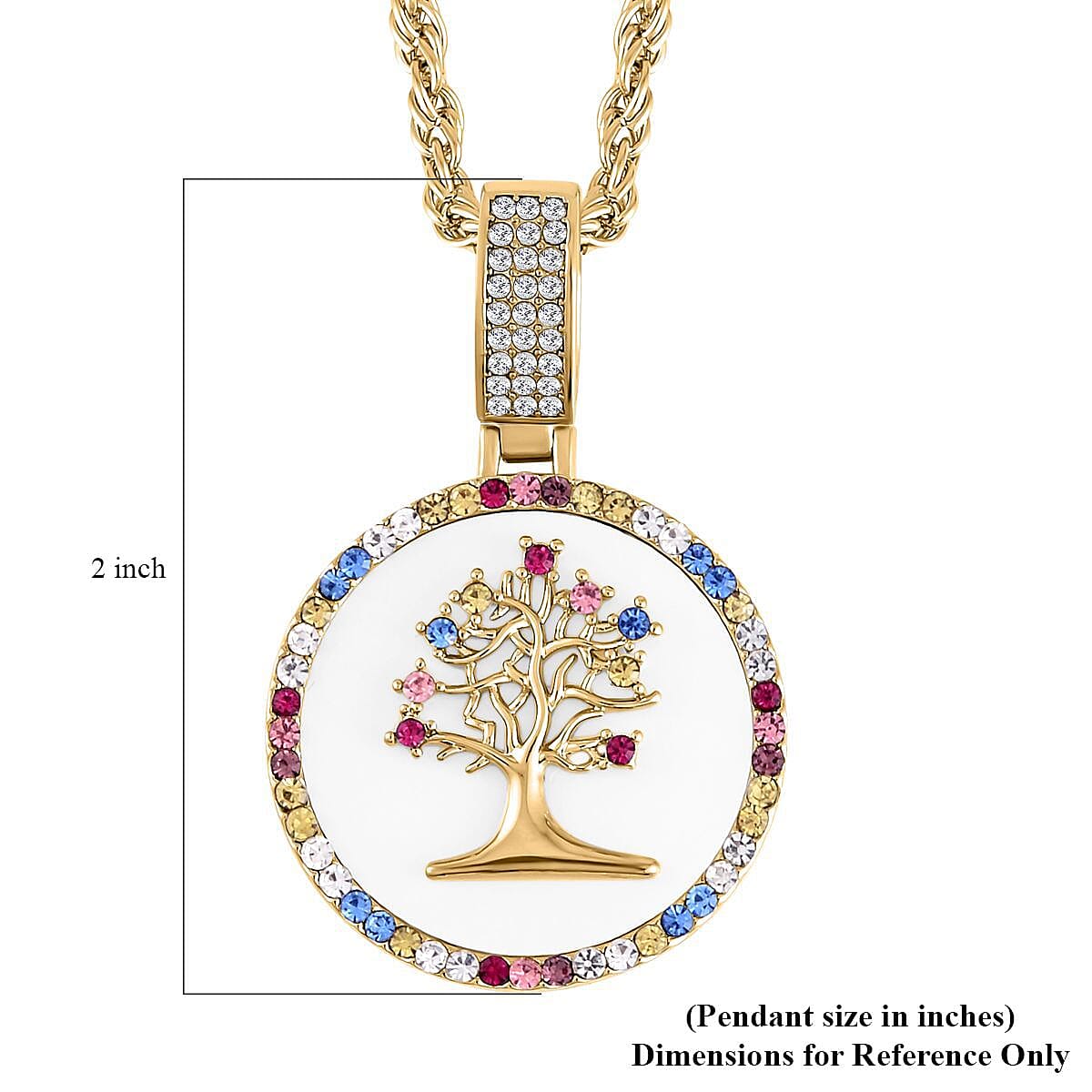 Multi Color Austrian Crystal and Resin Tree of Life Necklace 20-22 Inches in Goldtone image number 4