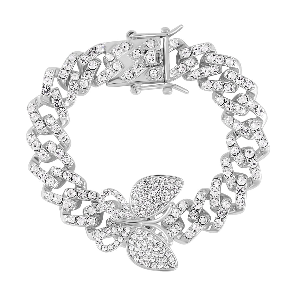 Austrian Crystal Spinner Butterfly Bracelet in Silvertone (6.50 In) image number 0