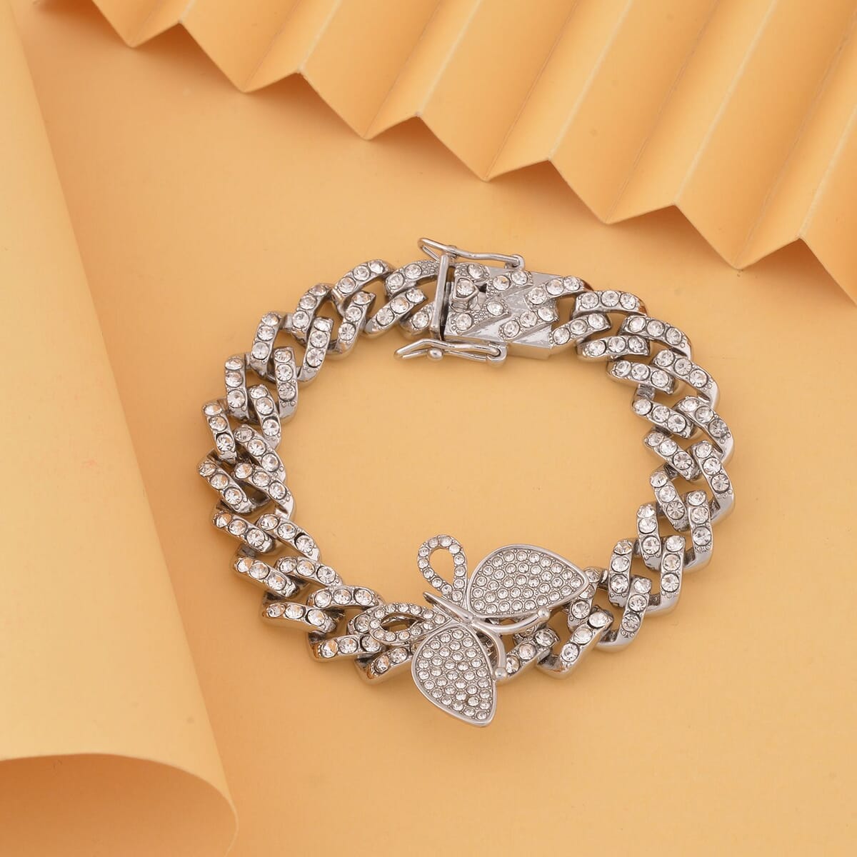 Austrian Crystal Spinner Butterfly Bracelet in Silvertone (6.50 In) image number 1