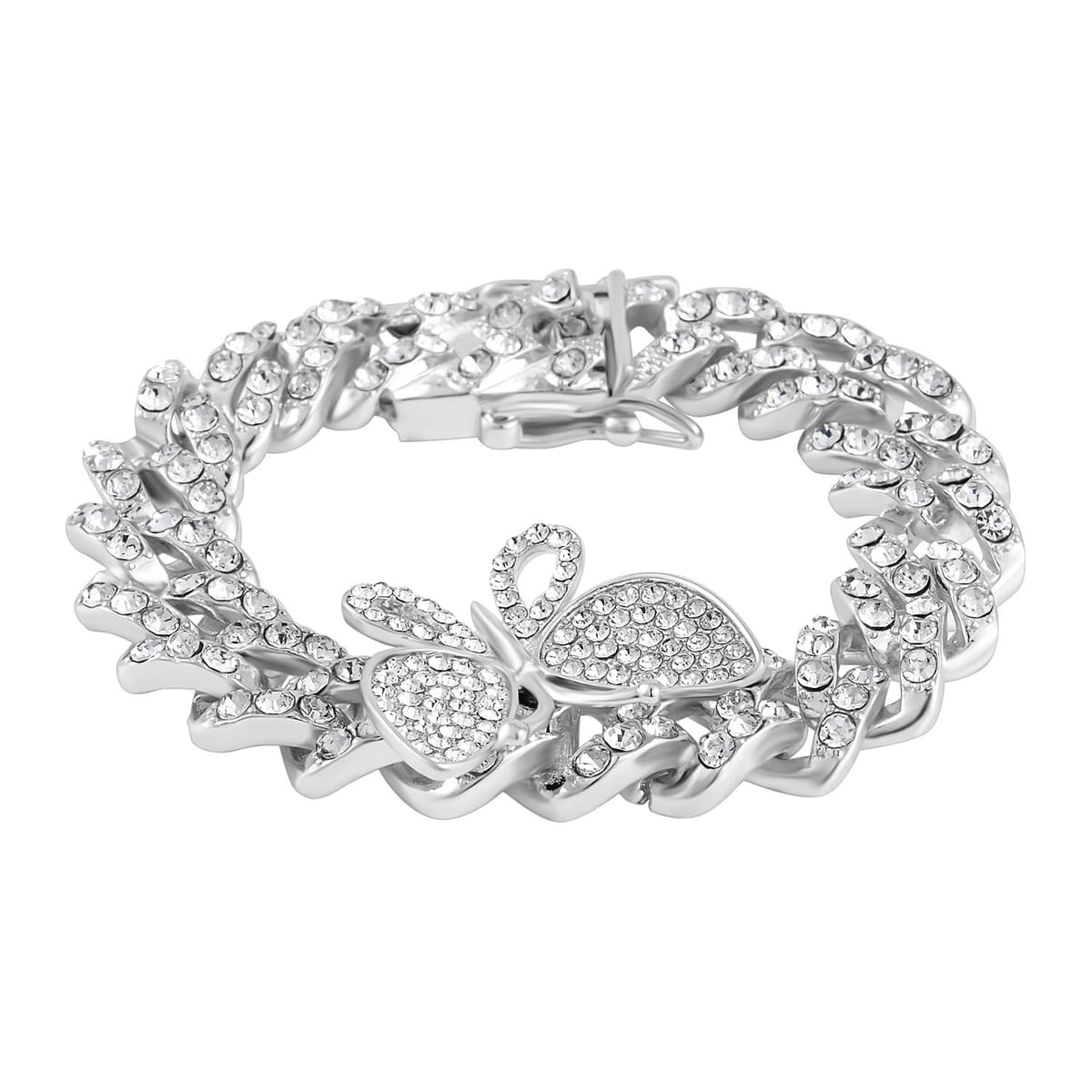 Austrian Crystal Spinner Butterfly Bracelet in Silvertone (6.50 In) image number 2