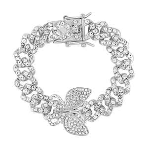 Austrian Crystal Spinner Butterfly Bracelet in Silvertone (7.25 In)