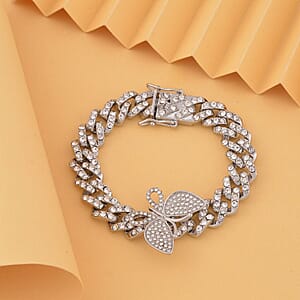 Austrian Crystal Spinner Butterfly Bracelet in Silvertone (7.25 In)