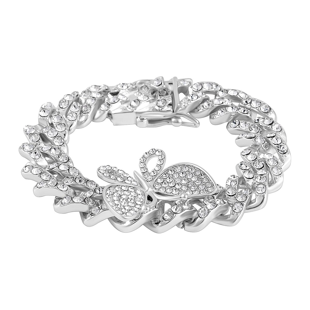 Austrian Crystal Spinner Butterfly Bracelet in Silvertone (7.25 In) image number 2