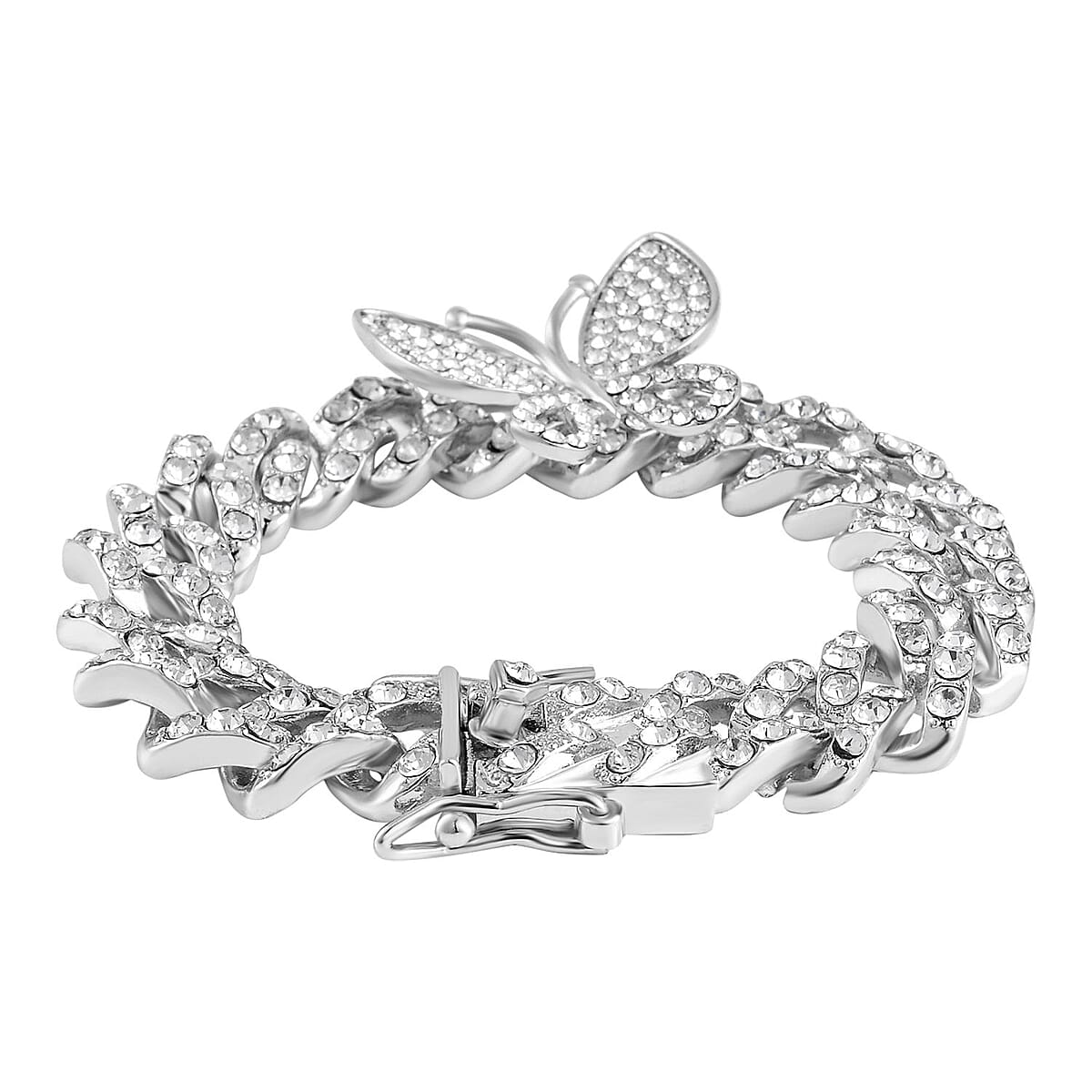 Austrian Crystal Spinner Butterfly Bracelet in Silvertone (7.25 In) image number 3