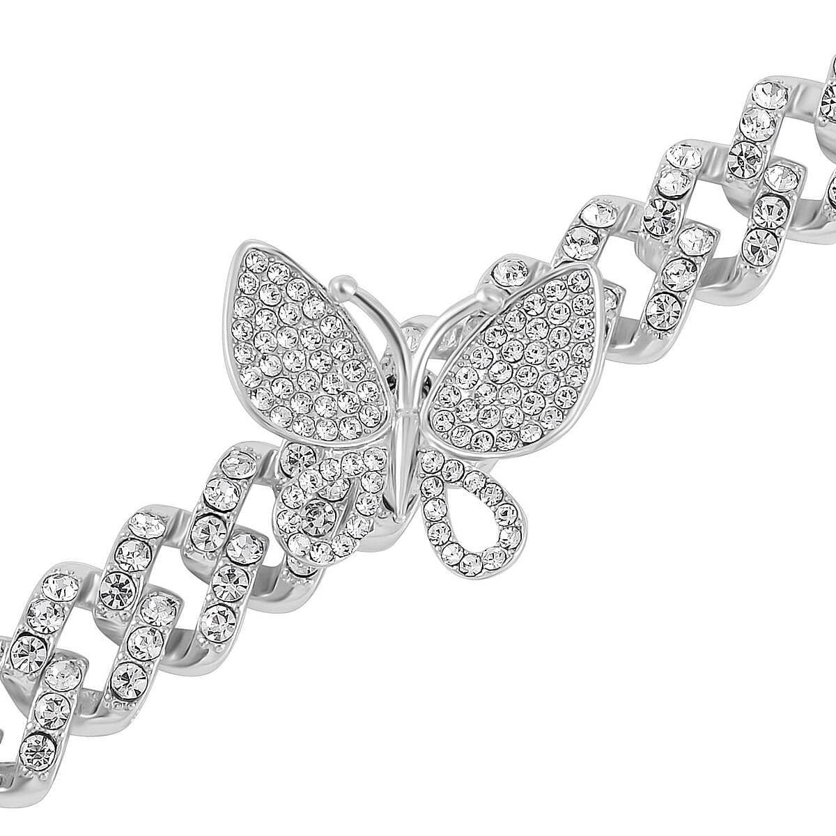 Austrian Crystal Spinner Butterfly Bracelet in Silvertone (7.25 In) image number 4