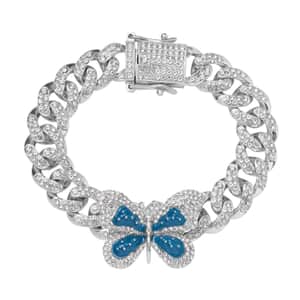 Austrian Crystal, Enameled Butterfly Spinner Bracelet in Silvertone (7.25 In)