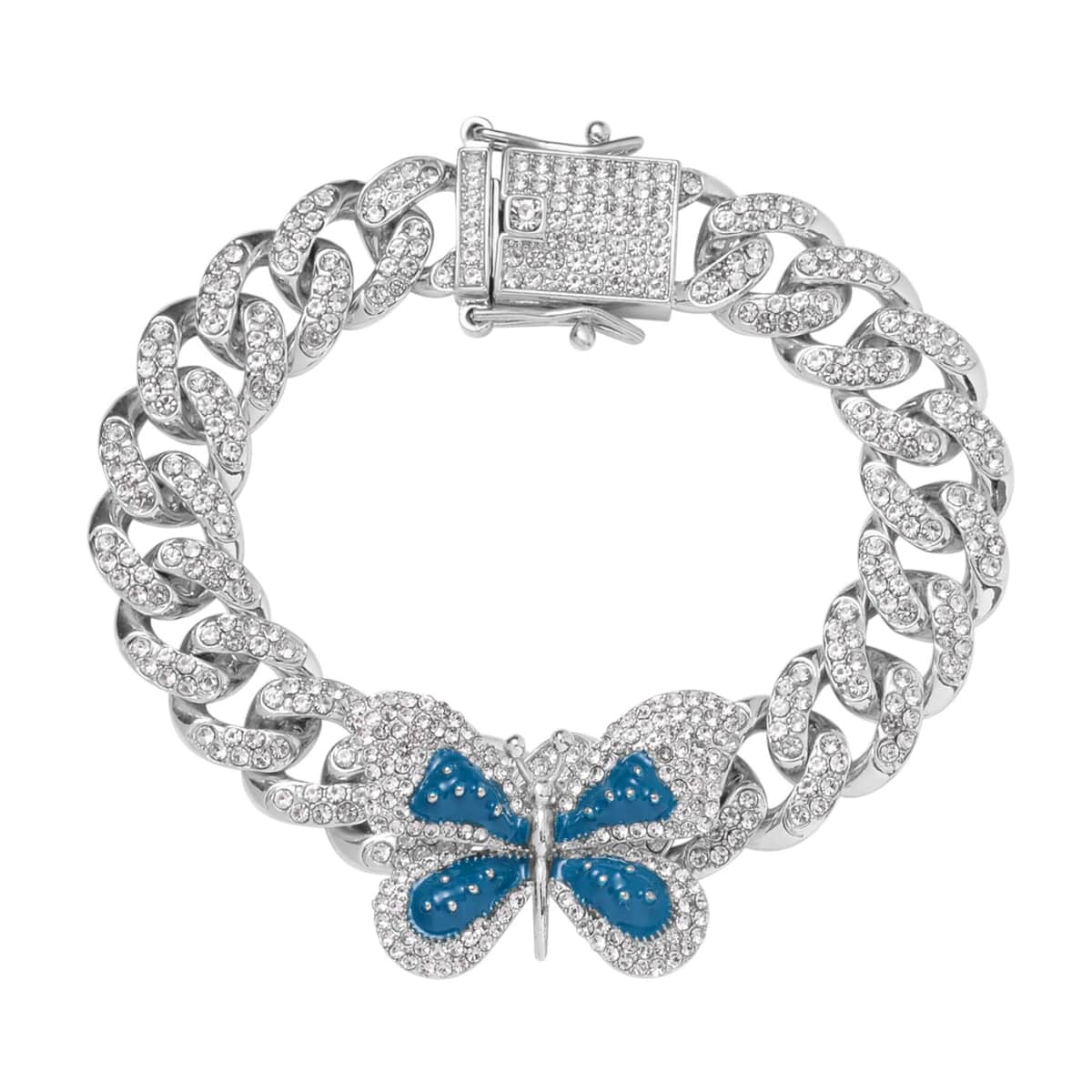 Austrian Crystal, Enameled Butterfly Spinner Bracelet in Silvertone (7.25 In) image number 0