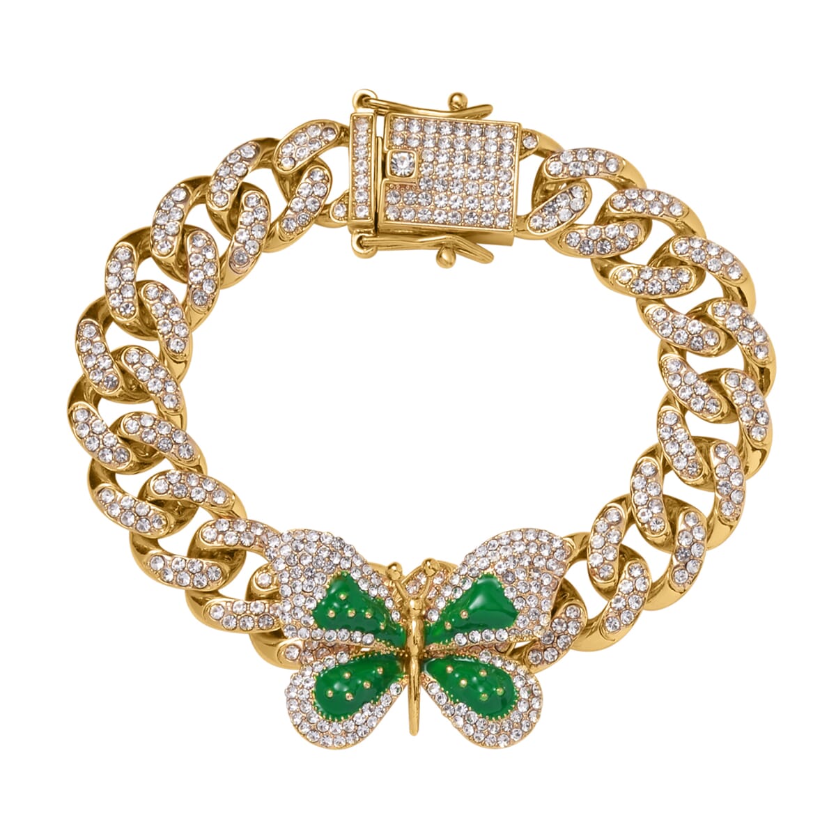 Austrian Crystal, Enameled Butterfly Spinner Bracelet in Goldtone (7.25 In) image number 0