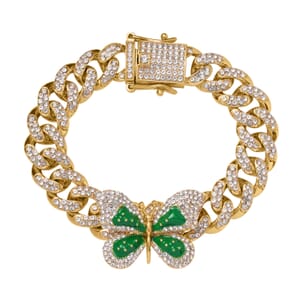 Austrian Crystal, Enameled Butterfly Spinner Bracelet in Goldtone (7.25 In)