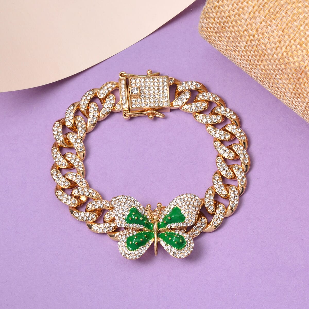 Austrian Crystal, Enameled Butterfly Spinner Bracelet in Goldtone (7.25 In) image number 1