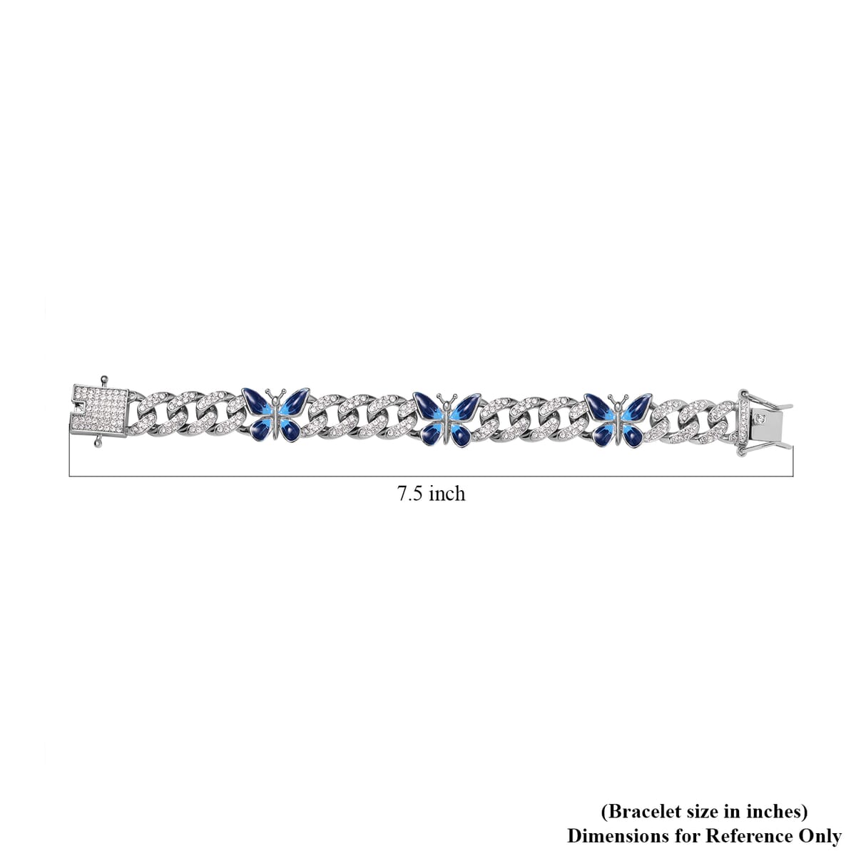 White Austrian Crystal and Enameled 3 Pcs Fixable Butterfly and Curb Link Chain Bracelet in Silvertone (6.50 In) image number 3