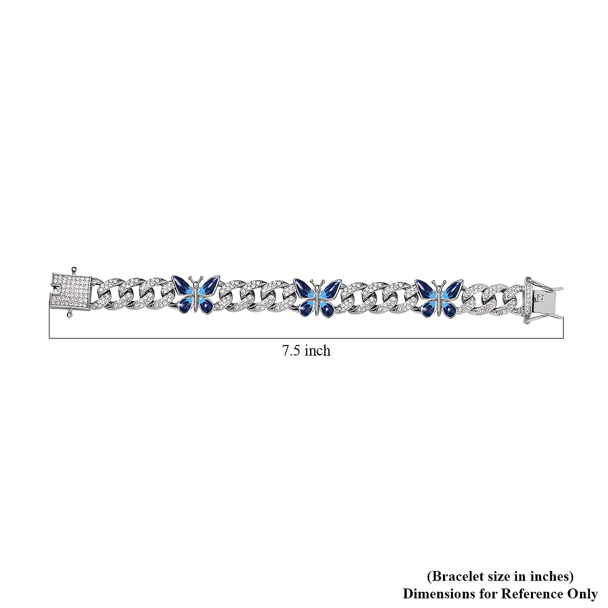 White Austrian Crystal and Enameled 3 Pcs Fixable Butterfly and Curb Link Chain Bracelet in Silvertone (7.25 In) image number 3