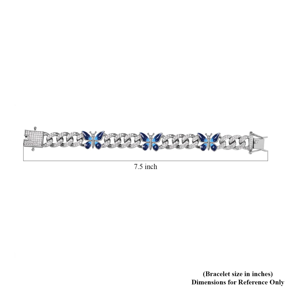 White Austrian Crystal and Enameled 3 Pcs Fixable Butterfly and Curb Link Chain Bracelet in Silvertone (8.00 In) image number 3
