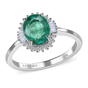 Luxoro 14K White Gold AAA Kagem Zambian Emerald and G-H I2 Diamond Halo Ring (Size 10.0) 1.85 ctw