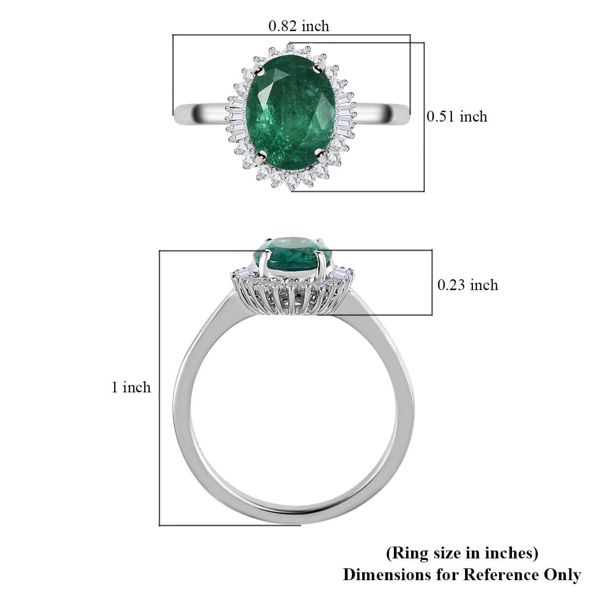 One Time Only 14K White Gold AAA Emerald, Diamond (G-H, I2) (0.15 cts) Ring (Size 10.0) 1.85 ctw image number 5