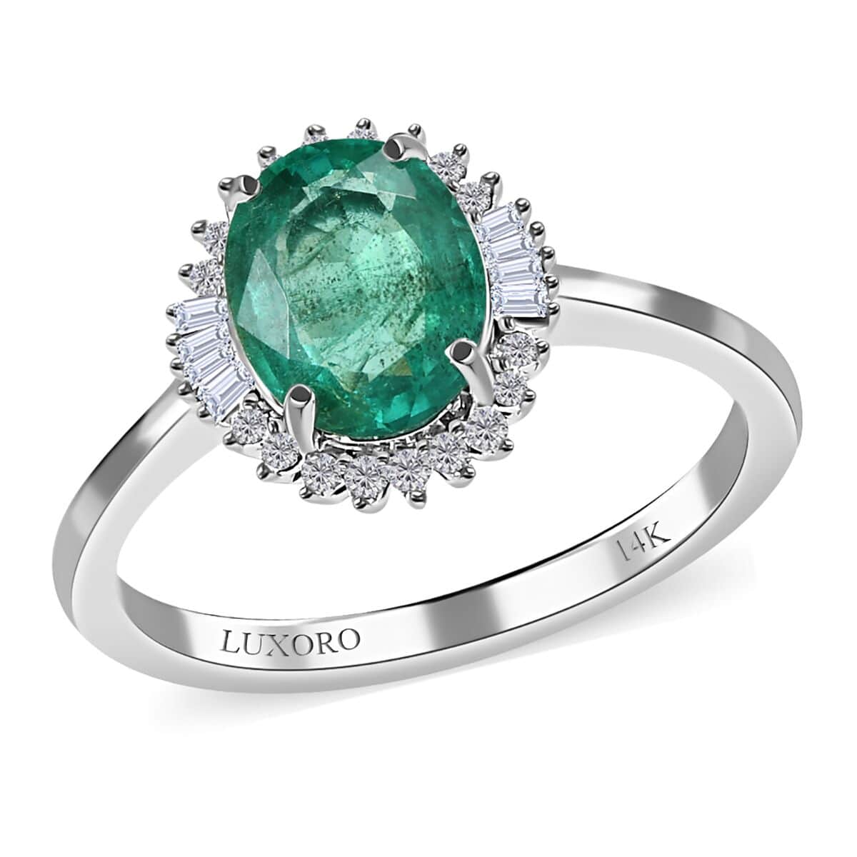 Luxoro 14K White Gold AAA Kagem Zambian Emerald and G-H I2 Diamond Halo Ring (Size 8.0) 1.85 ctw image number 0