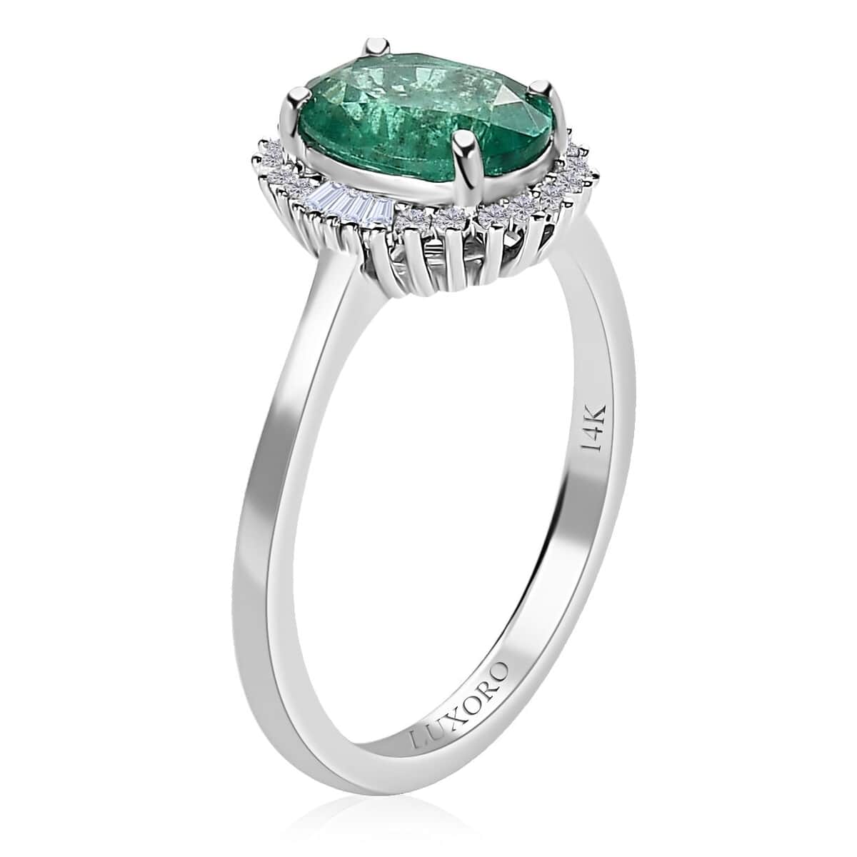 Luxoro 14K White Gold AAA Kagem Zambian Emerald and G-H I2 Diamond Halo Ring (Size 8.0) 1.85 ctw image number 3