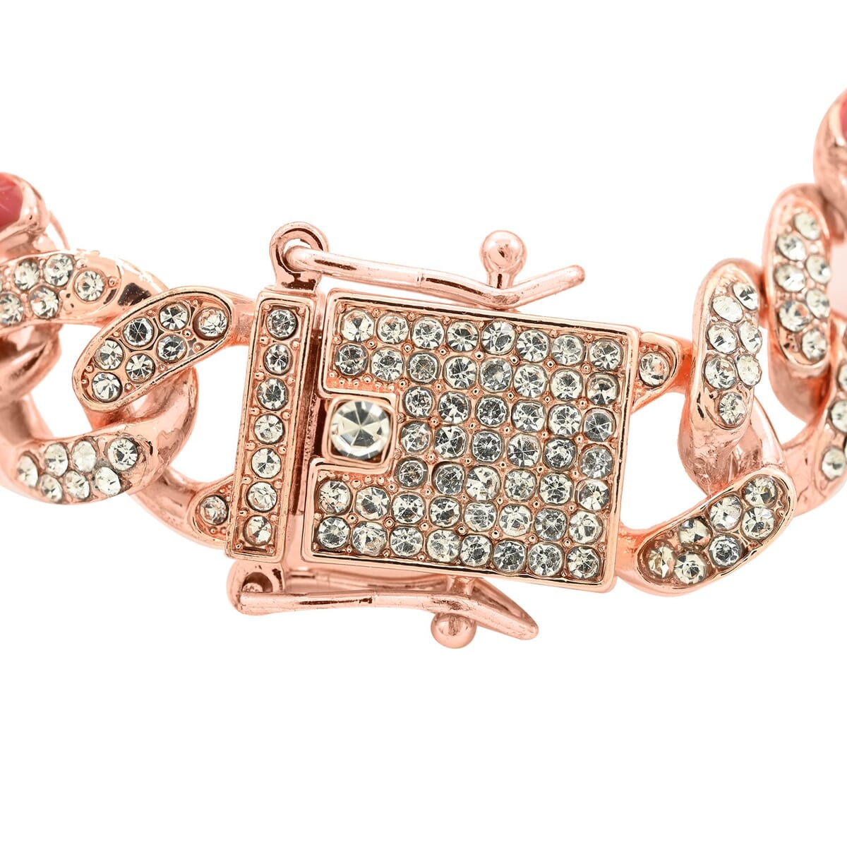 White Austrian Crystal and Enameled 3 Pcs Fixable Butterfly and Curb Link Chain Bracelet in Rosetone (6.50 In) image number 3