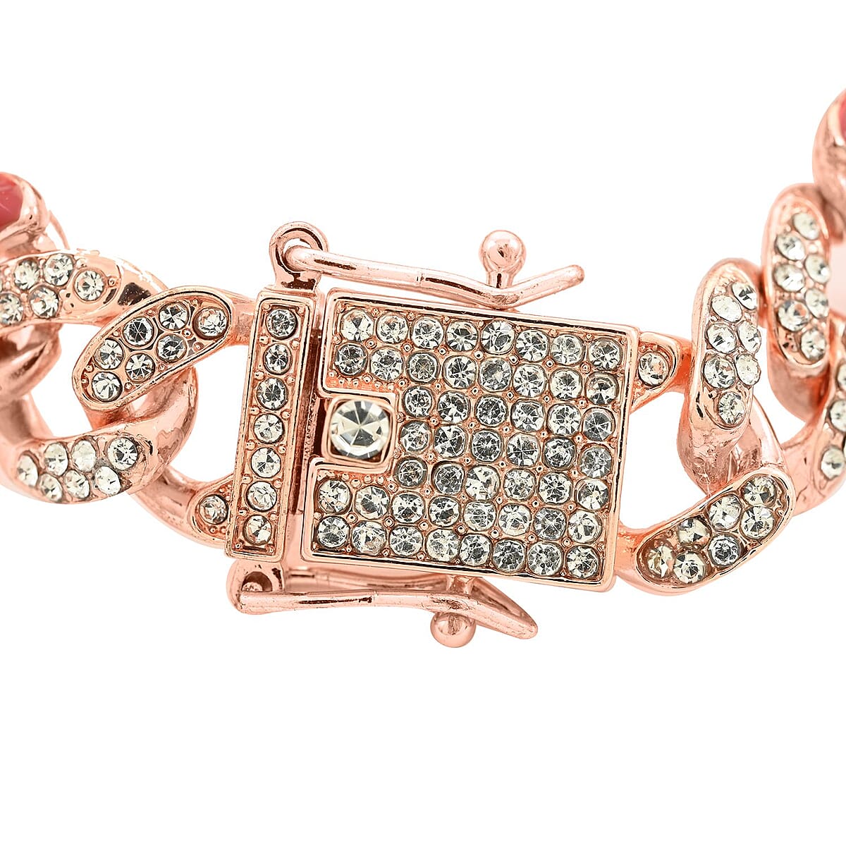 White Austrian Crystal and Enameled 3 Pcs Fixable Butterfly and Curb Link Chain Bracelet in Rosetone (7.25 In) image number 3