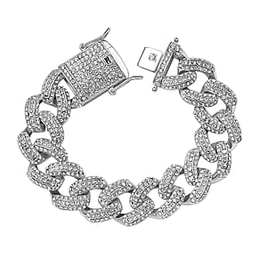 White Austrian Crystal Curb Link Chain Bracelet in Silvertone (7.25 In)