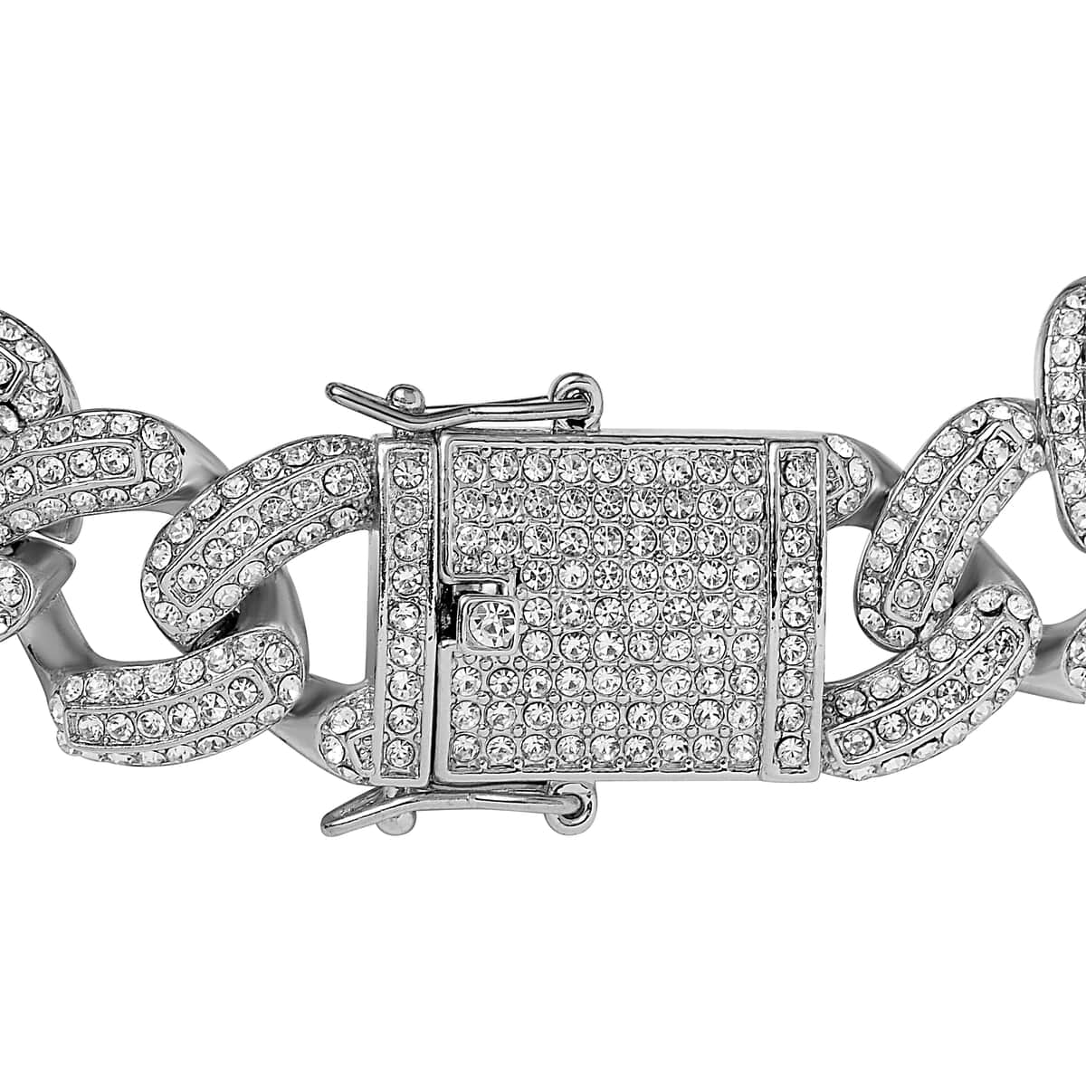 White Austrian Crystal Curb Link Chain Bracelet in Silvertone (6.50 In) image number 2