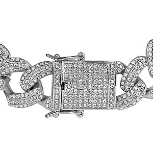 White Austrian Crystal Curb Link Chain Bracelet in Silvertone (7.25 In)