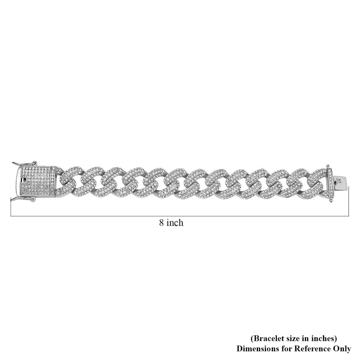 White Austrian Crystal Curb Link Chain Bracelet in Silvertone (6.50 In) image number 3