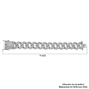 White Austrian Crystal Curb Link Chain Bracelet in Silvertone (7.25 In)