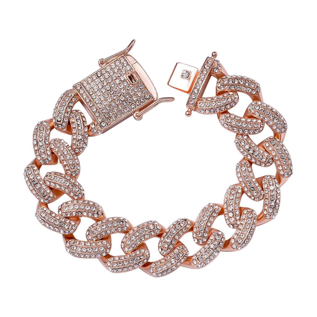 White Austrian Crystal Curb Link Chain Bracelet in Rosetone (7.25 In) image number 0