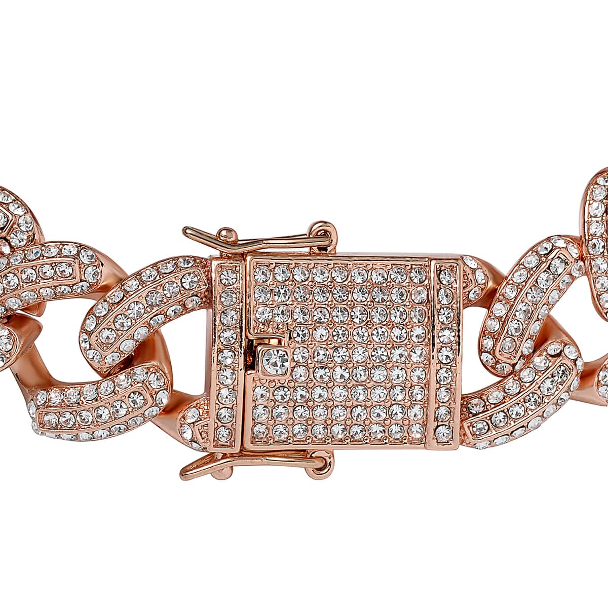 White Austrian Crystal Curb Link Chain Bracelet in Rosetone (7.25 In) image number 2