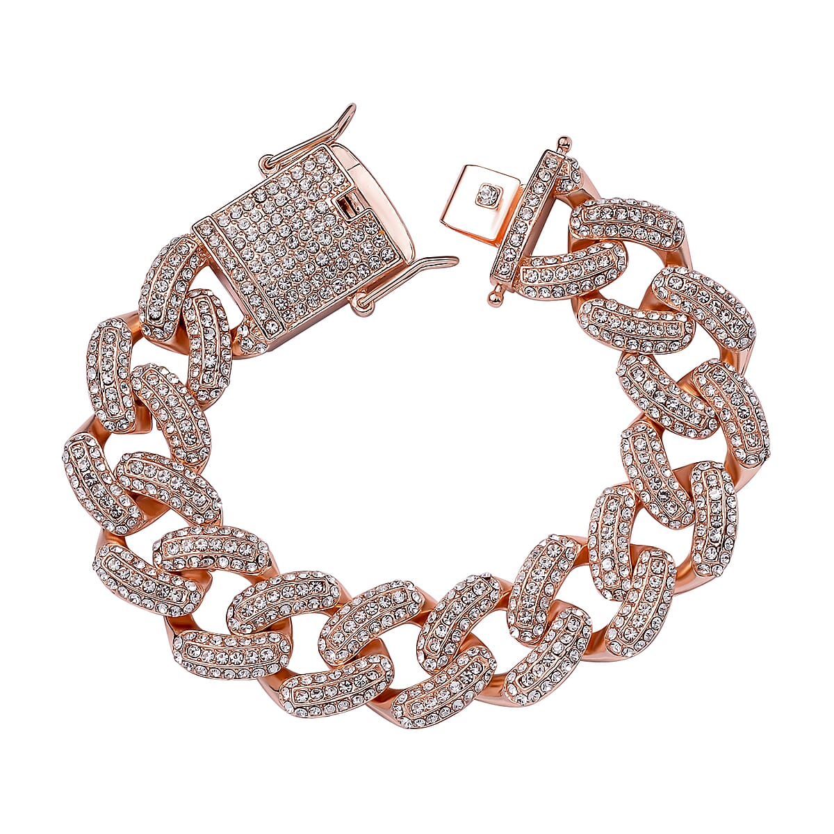 White Austrian Crystal Curb Link Chain Bracelet in Rosetone (8.00 In) image number 0