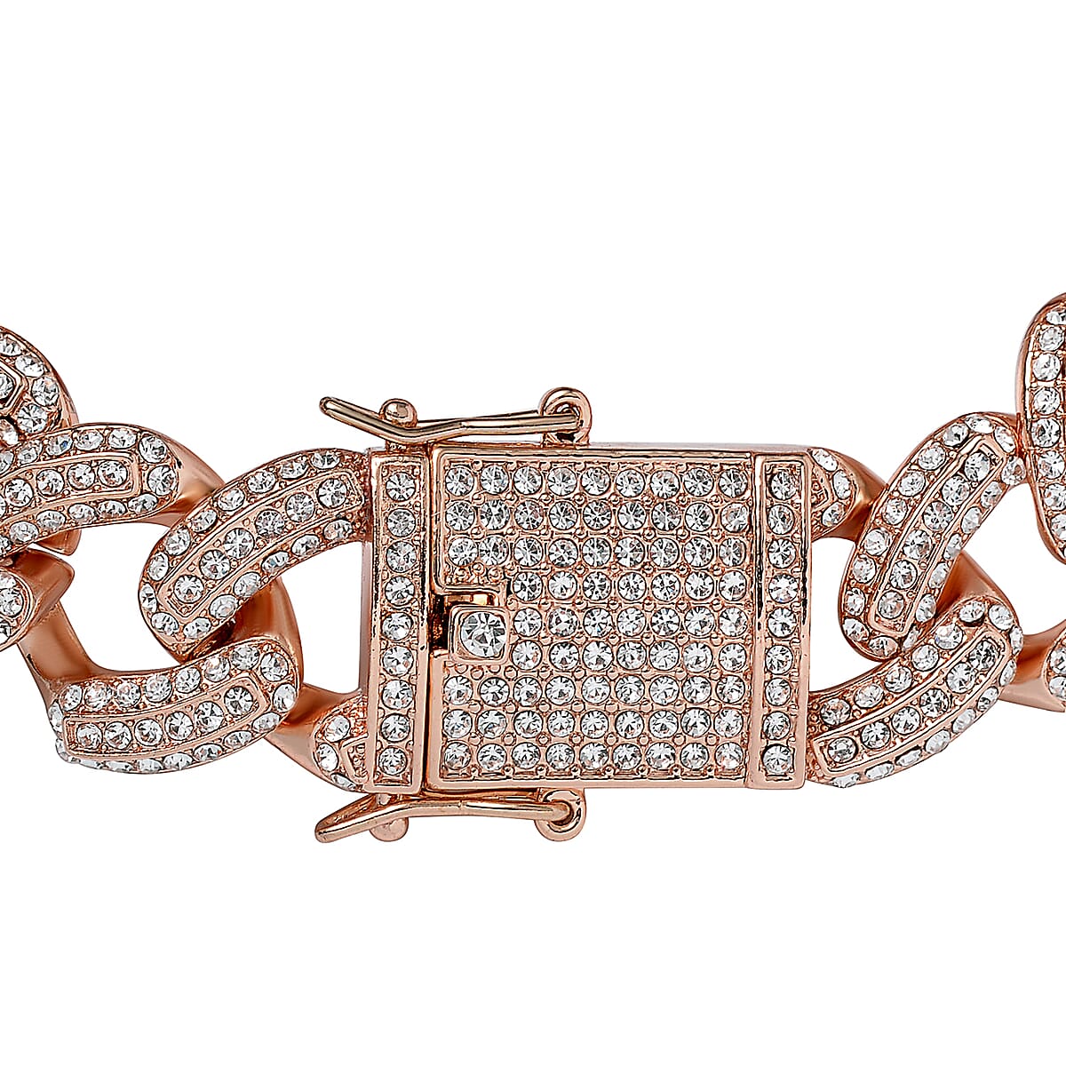 White Austrian Crystal Curb Link Chain Bracelet in Rosetone (8.00 In) image number 2