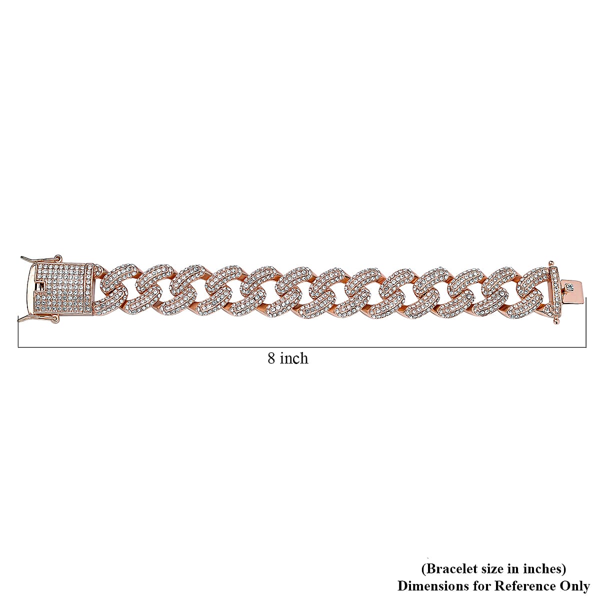 White Austrian Crystal Curb Link Chain Bracelet in Rosetone (8.00 In) image number 3