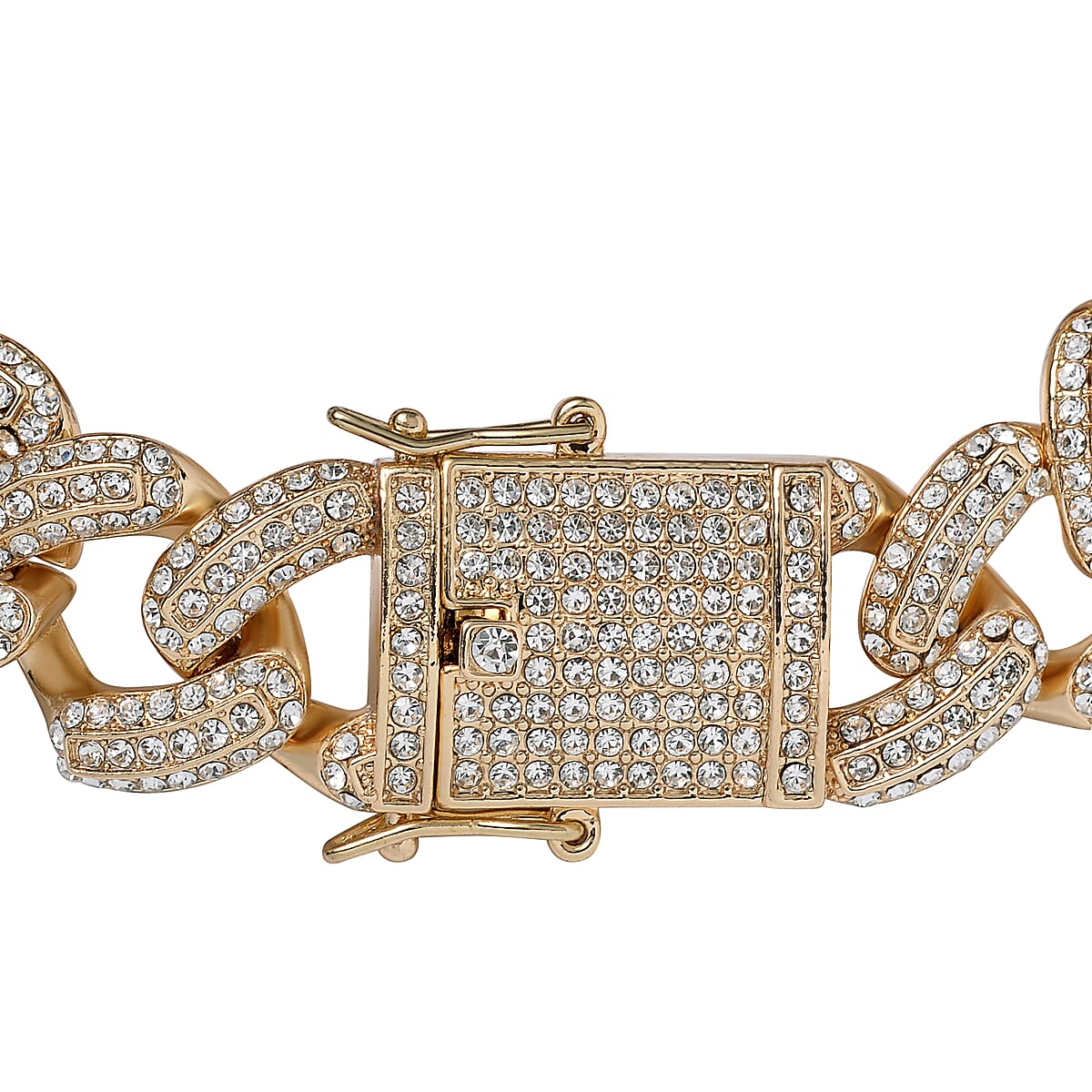 White Austrian Crystal Curb Link Chain Bracelet in Goldtone (7.25 In) image number 2