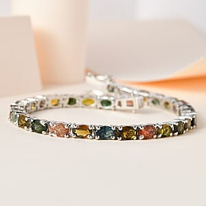 D'Joy Multi-Tourmaline Tennis Bracelet in Platinum Over Sterling Silver (7.25 In) 12.50 ctw