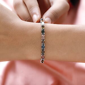 D'Joy Multi-Tourmaline Tennis Bracelet in Platinum Over Sterling Silver (7.25 In) 12.50 ctw