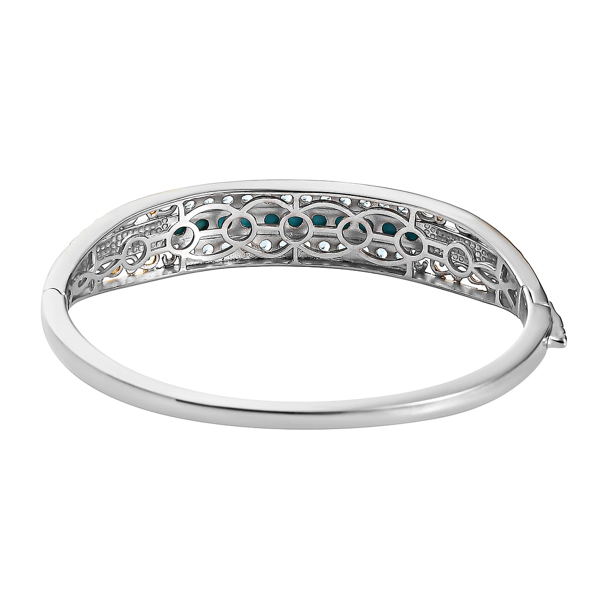 Karis Sleeping Beauty Turquoise and Malgache Neon Apatite Bangle Bracelet in 18K YG Plated Platinum Bond (8.0 in) 3.00 ctw image number 4