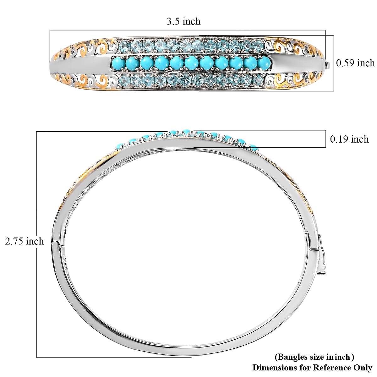 Karis Sleeping Beauty Turquoise and Malgache Neon Apatite Bangle Bracelet in 18K YG Plated Platinum Bond (8.0 in) 3.00 ctw image number 5