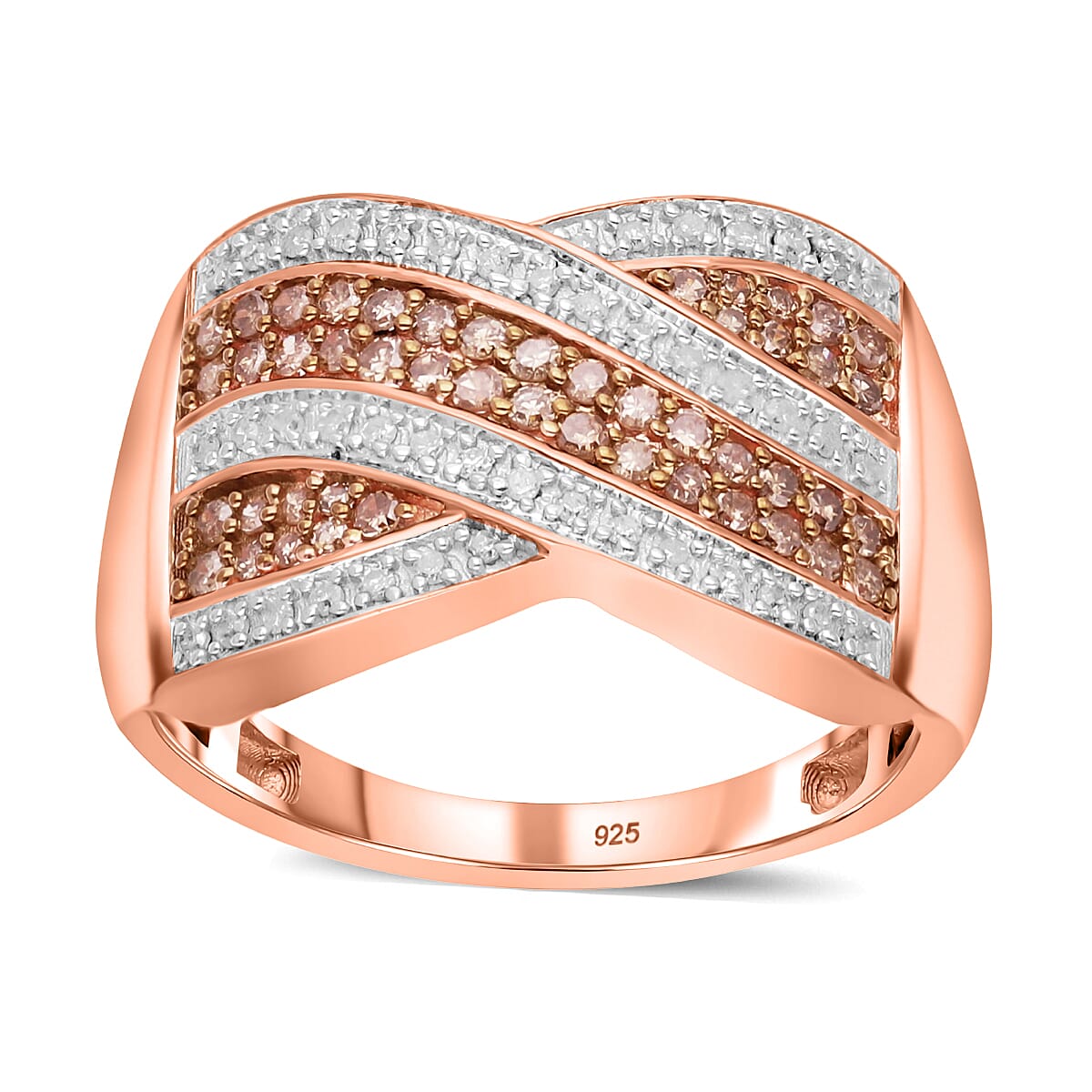 Natural Champagne Diamond 0.50 ctw Ring in Vermeil RG Over Sterling Silver (Size 10)
