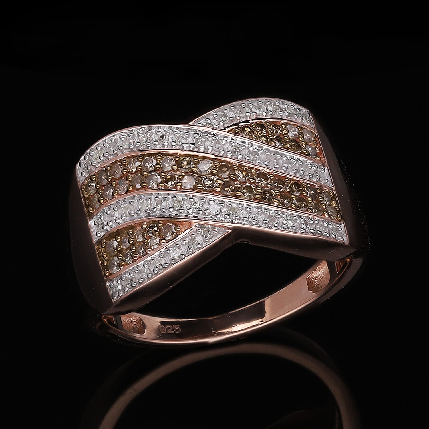 Natural Champagne Diamond 0.50 ctw Ring in Vermeil RG Over Sterling Silver (Size 10)