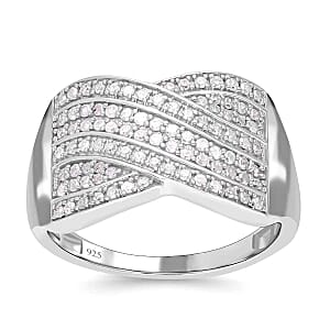White Diamond 0.49 ctw Ring in Platinum Over Sterling Silver (Size 5.5)