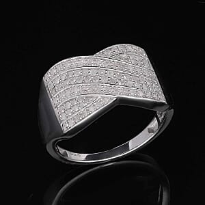 White Diamond 0.49 ctw Ring in Platinum Over Sterling Silver (Size 5.5)