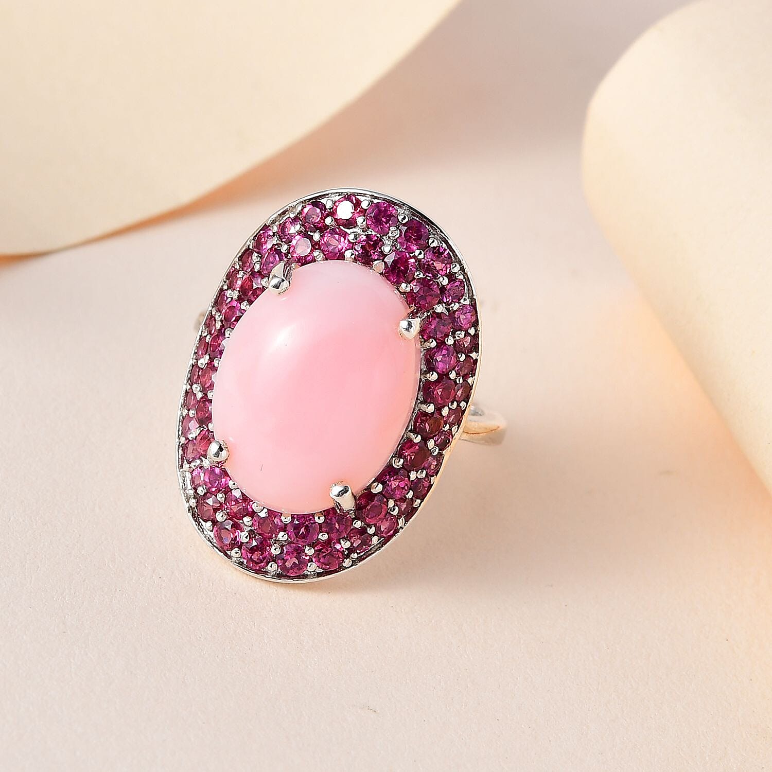 Premium Peruvian Pink Opal and Orissa Rhodolite Garnet Ring in Platinum Over Sterling Silver (Size 10.0) 10.15 ctw