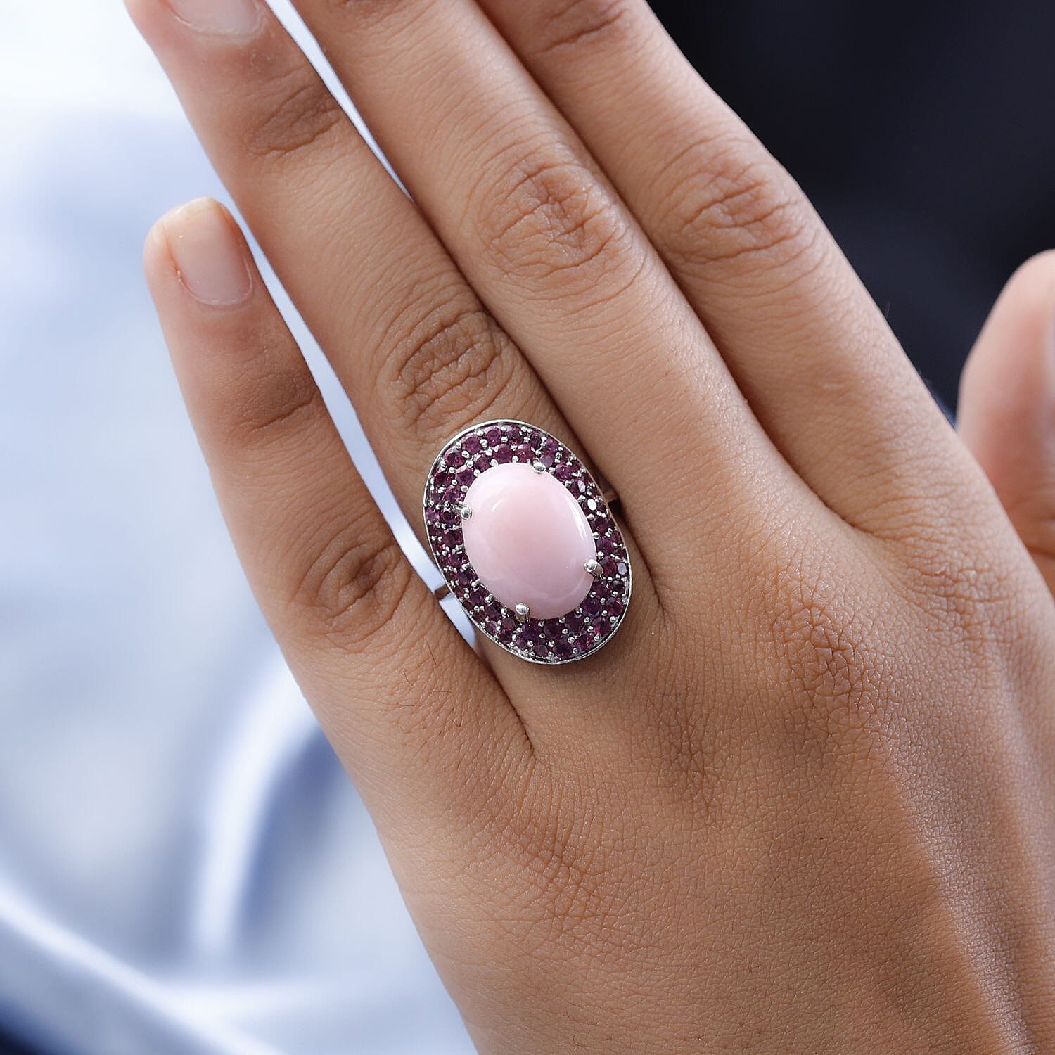 Premium Peruvian Pink Opal and Orissa Rhodolite Garnet Ring in Platinum Over Sterling Silver (Size 10.0) 10.15 ctw