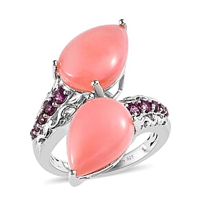 Premium Peruvian Pink Opal and Orissa Rhodolite Garnet Bypass Ring in Platinum Over Sterling Silver (Size 7.0) 9.75 ctw