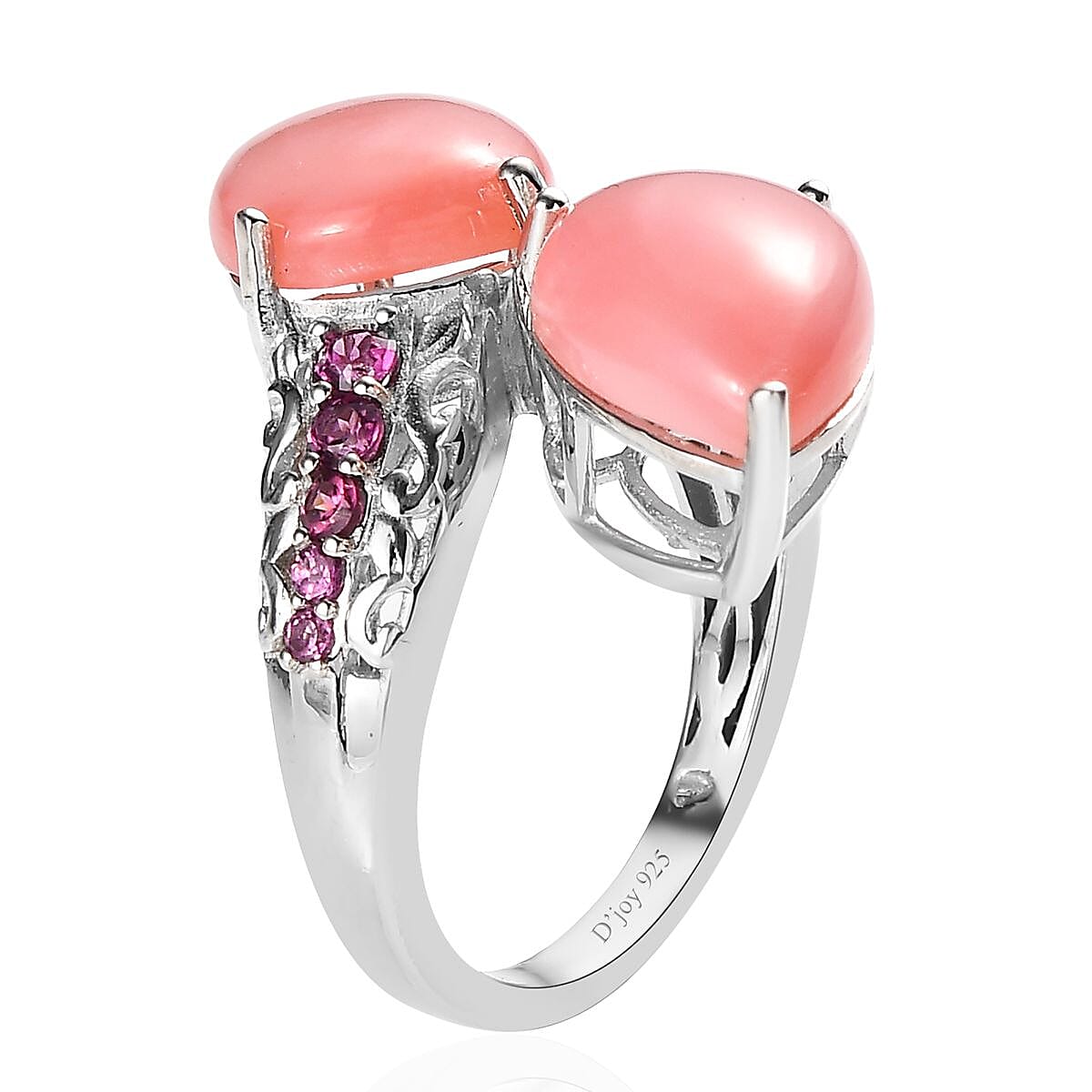Premium Peruvian Pink Opal and Orissa Rhodolite Garnet Bypass Ring in Platinum Over Sterling Silver (Size 7.0) 9.75 ctw image number 3