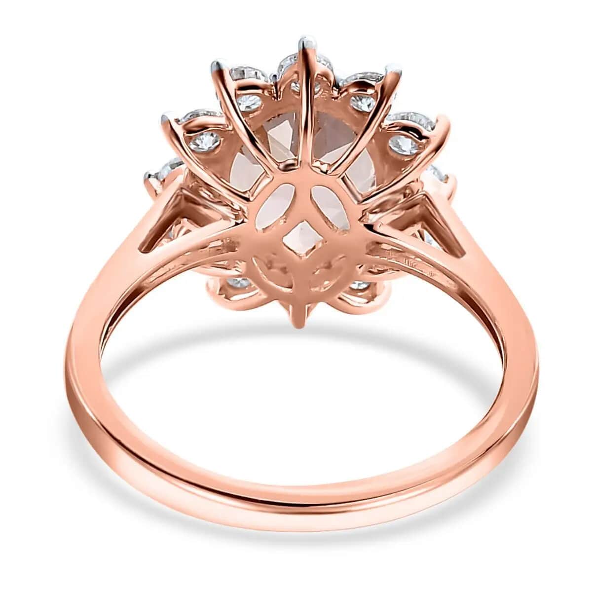 Luxoro 10K Rose Gold AAA Pink Morganite and Moissanite Sunburst Ring 2.15 ctw image number 4